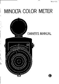 Minolta Color Meter manual. Camera Instructions.